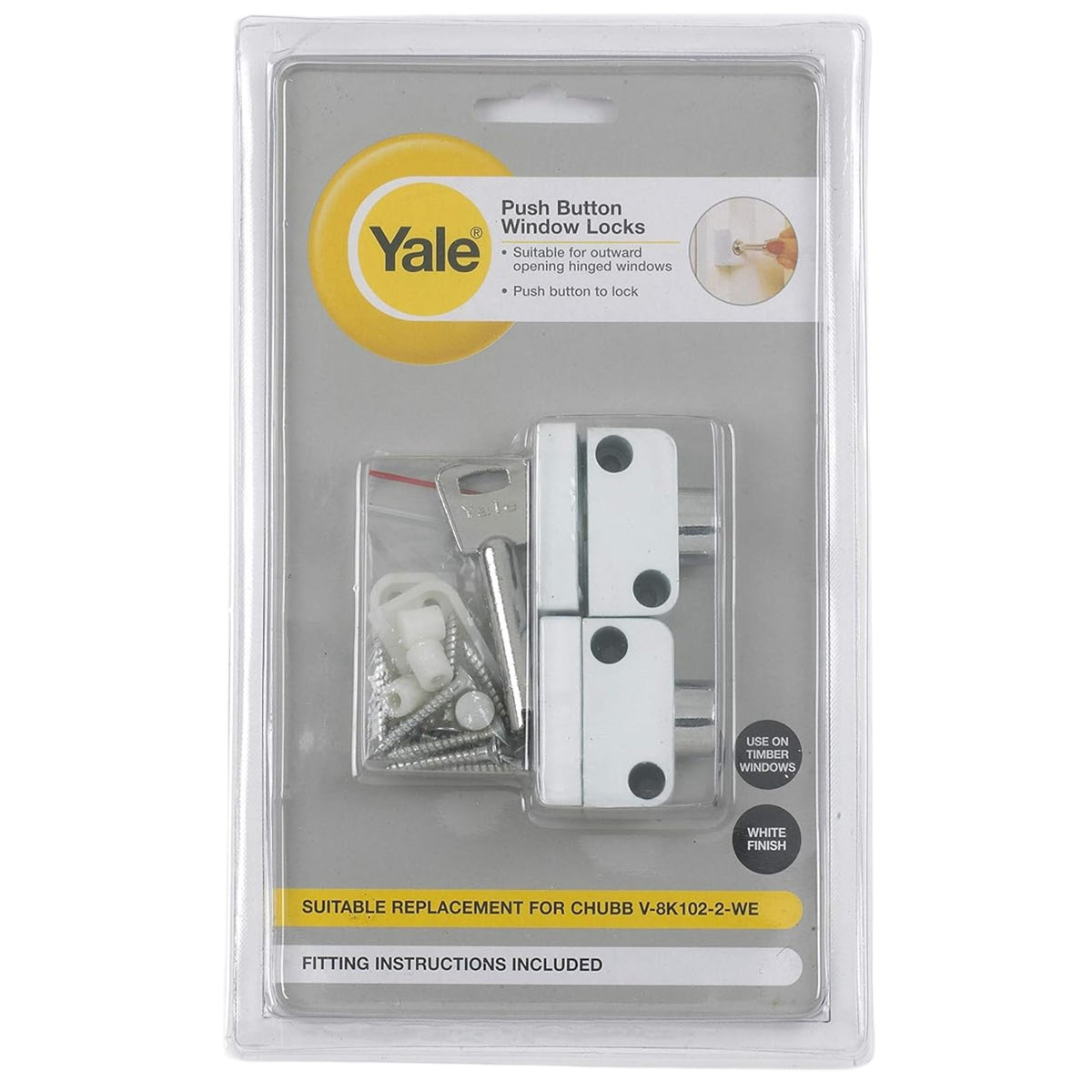 Yale 8K102 Push Button Window Lock with Key White Finish Pack of 2