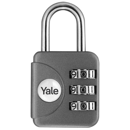 Yale 3 Digit Combination Standard Security Luggage Combination Padlock Grey