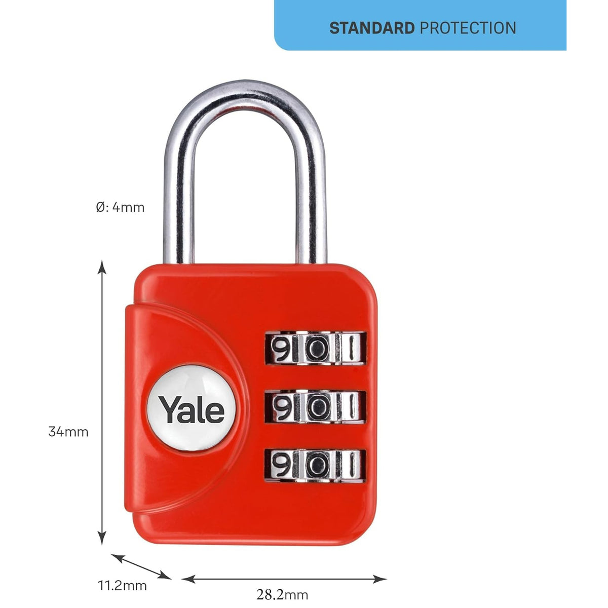Yale 3 Digit Combination Standard Security Luggage Combination Padlock Red