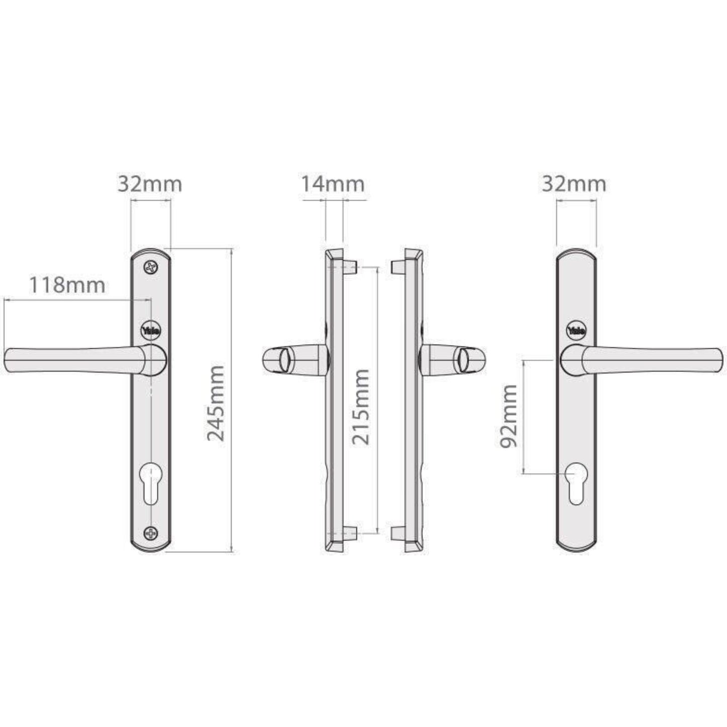 Yale Superior Door Handle Standard Security for PVCu Doors 92 mm/215 mm White
