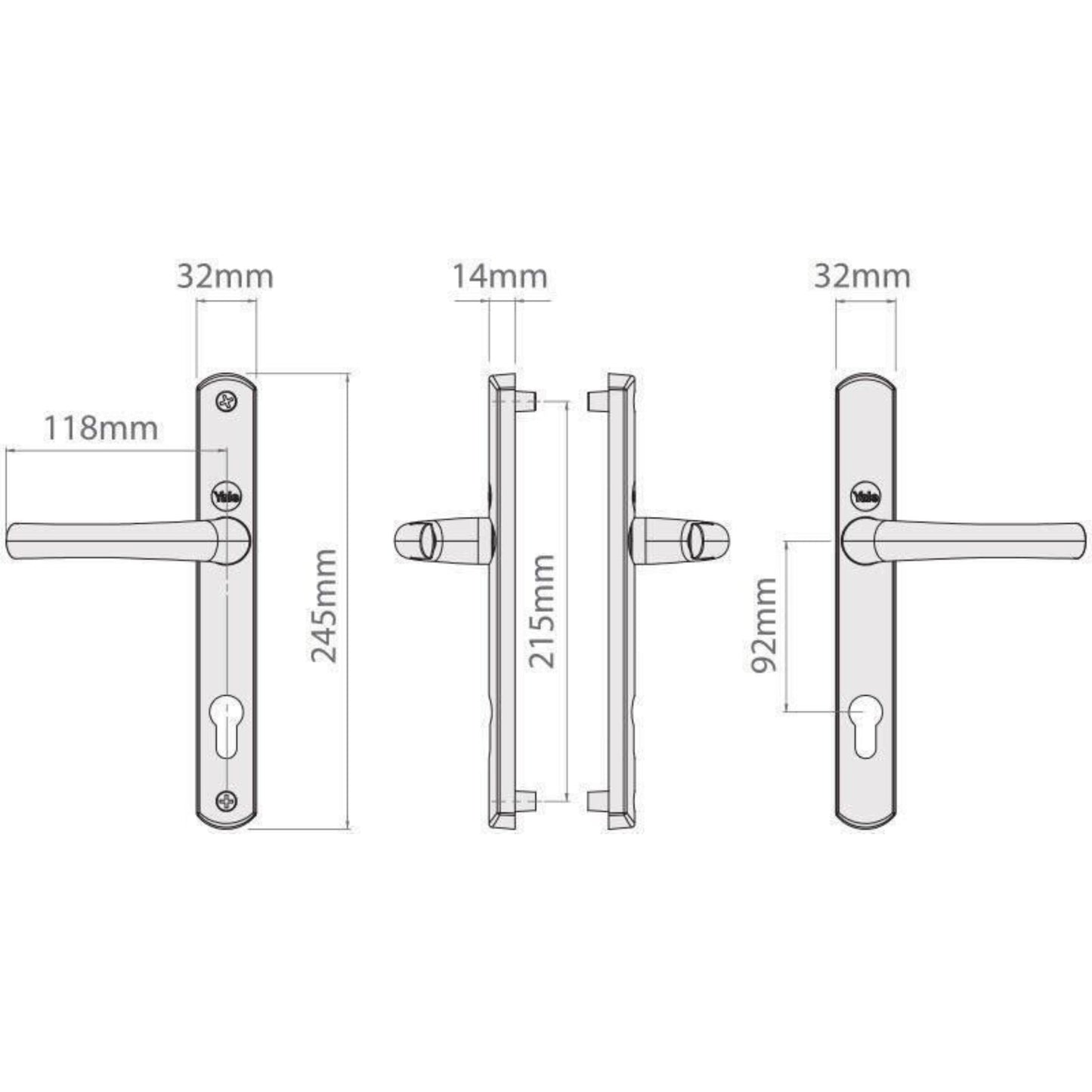 Yale Superior Door Handle Standard Security for PVCu Doors 92 mm/215 mm Black