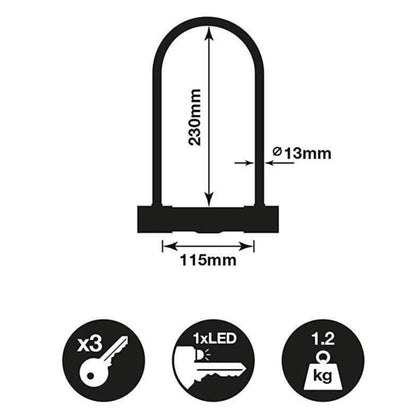 Yale Bike D Lock High Security 230 x 115mm with 4 Laser Cut Keys Anti Pick Drill