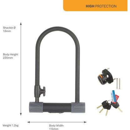 Yale Bike D Lock High Security 230 x 115mm with 4 Laser Cut Keys Anti Pick Drill