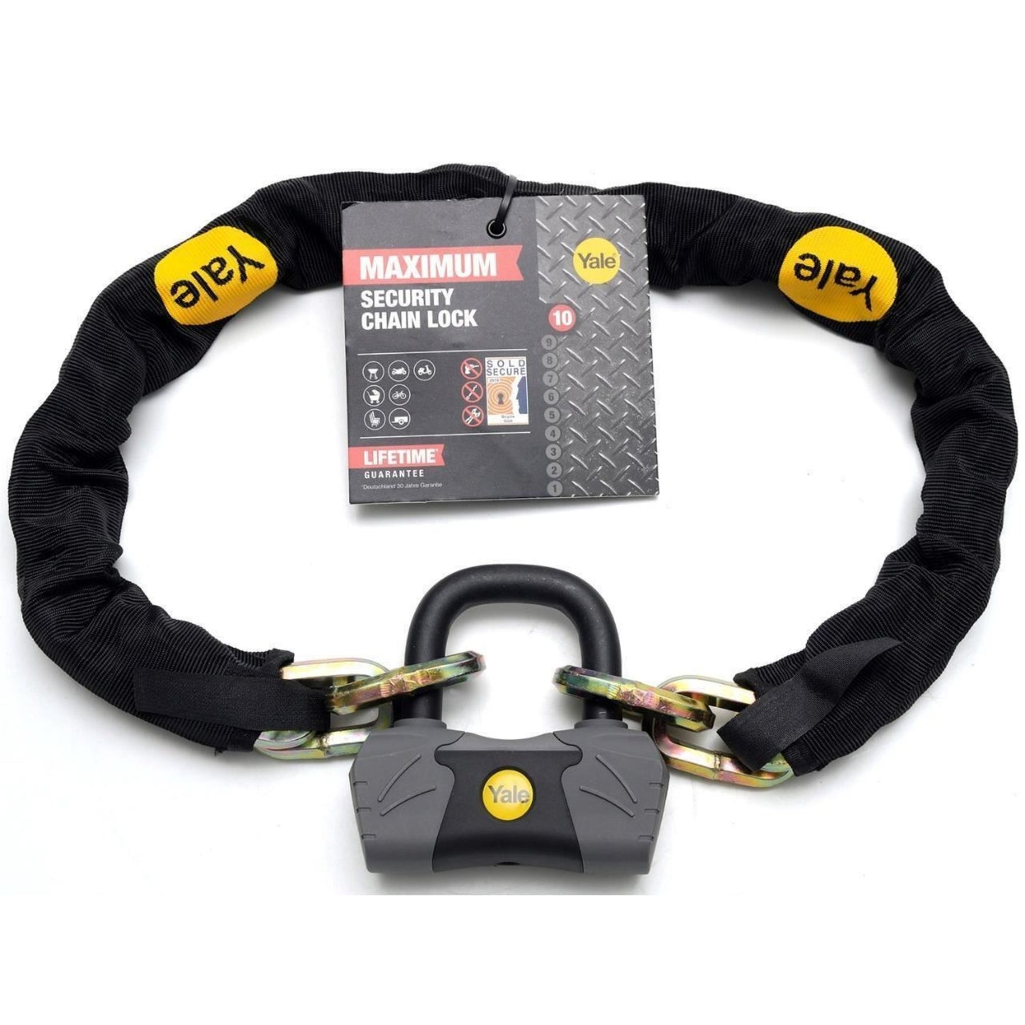 Yale Chain and Lock 1100mm Maximum Security Chain Bike Lock Heavy Duty 4 Keys