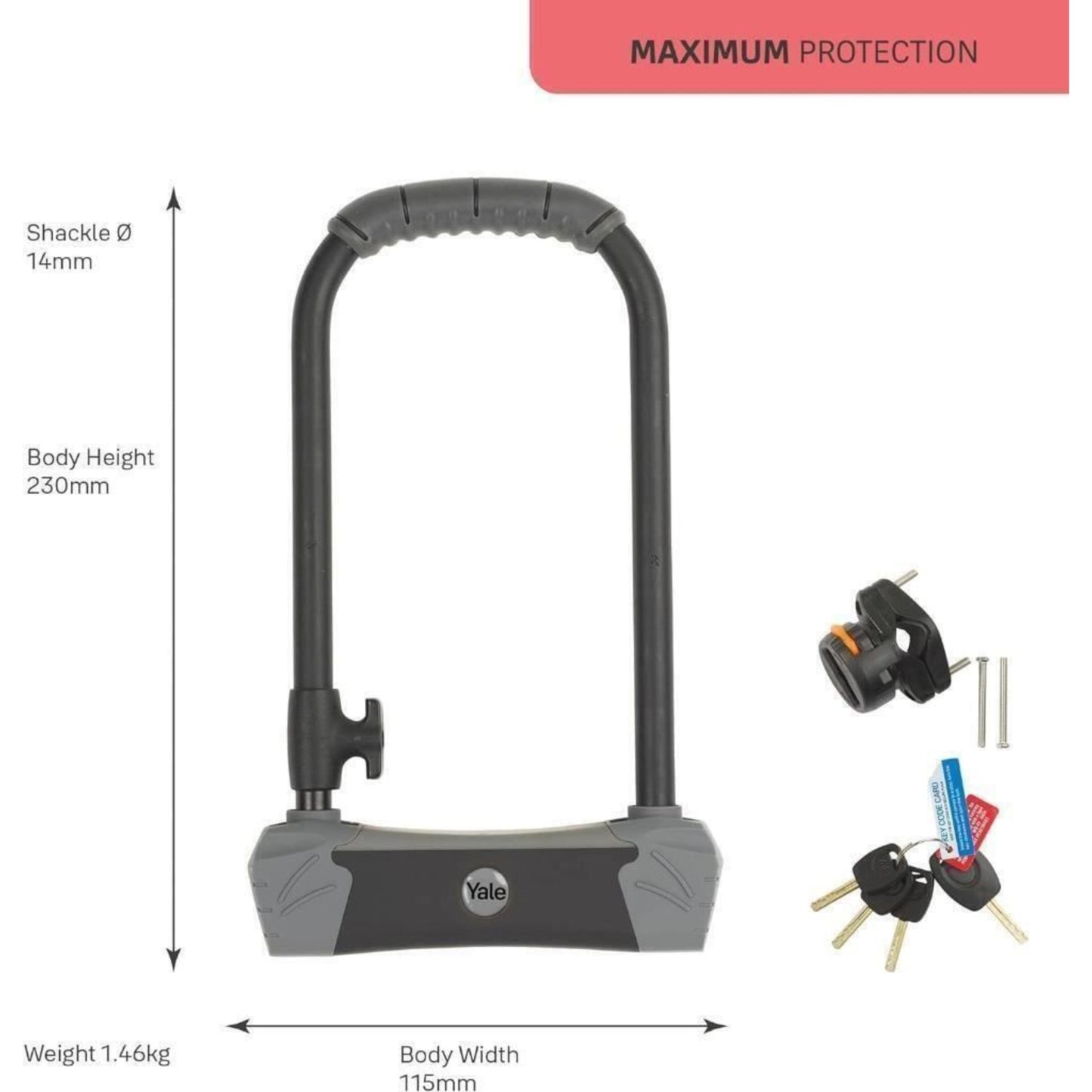 Yale Bike D Lock 230x115mm Max Security 4 Laser Cut Keys Anti Drill