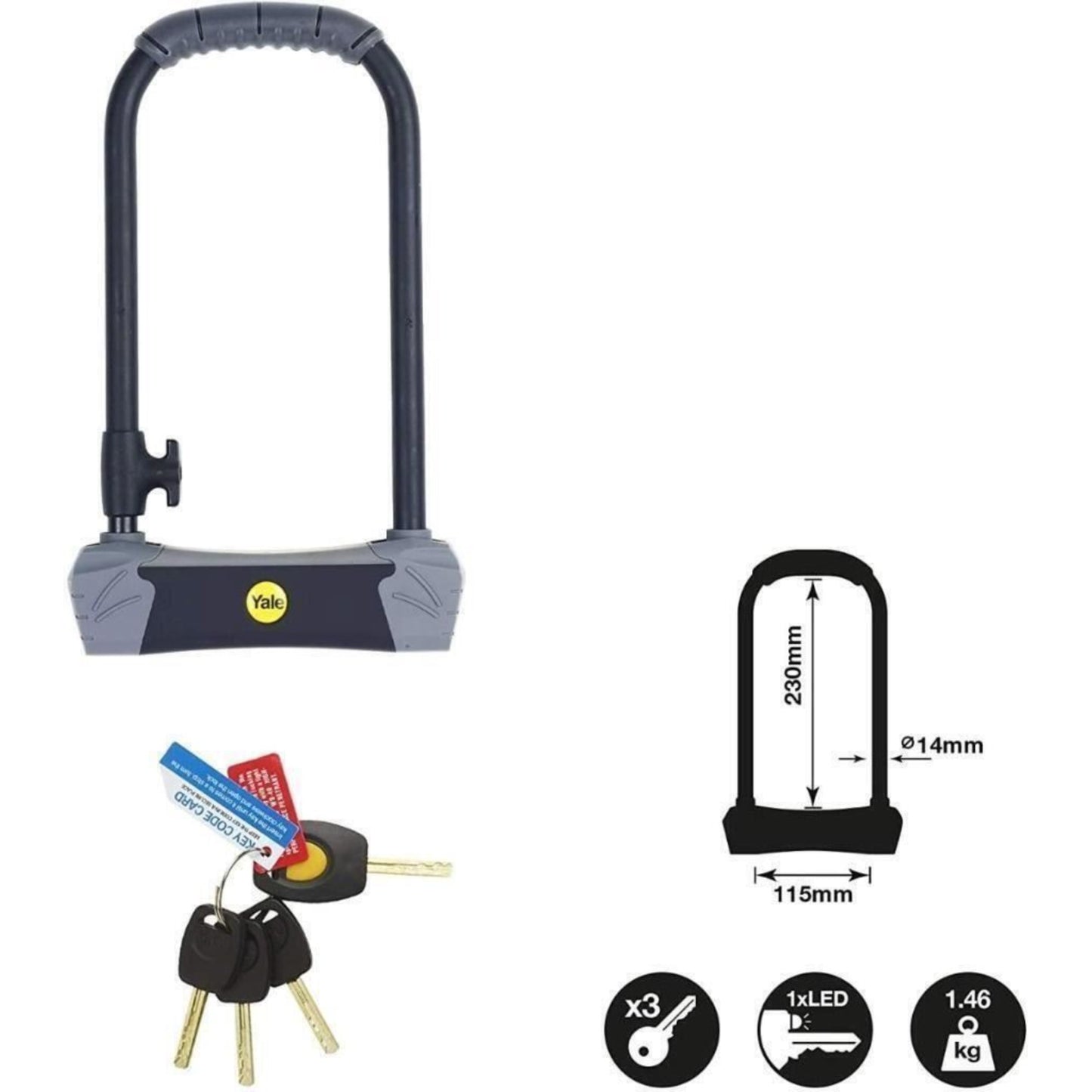 Yale Bike D Lock 230x115mm Max Security 4 Laser Cut Keys Anti Drill