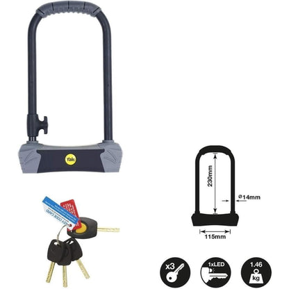 Yale Bike D Lock 230x115mm Max Security 4 Laser Cut Keys Anti Drill