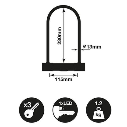 Yale Bike D Lock with Cable 230x115mm High Security 4 Laser Cut Keys Anti Drill