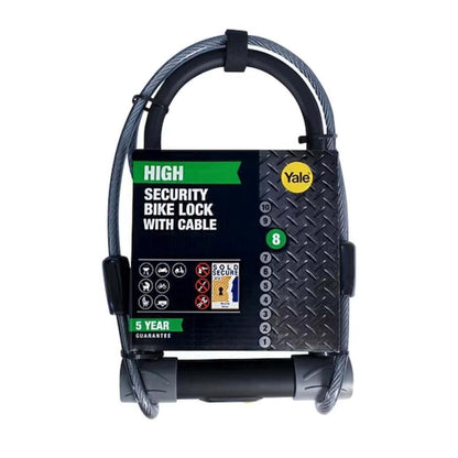 Yale Bike D Lock with Cable 230x115mm High Security 4 Laser Cut Keys Anti Drill