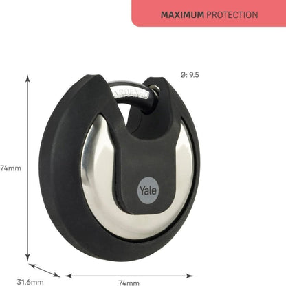 Yale Y130B Maximum Security Stainless Steel Discus Padlock With Cover 3 Key 70mm