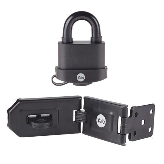 Yale Weatherproof Padlock and Hasp Outdoor Hardened Steel 3 Keys High Security