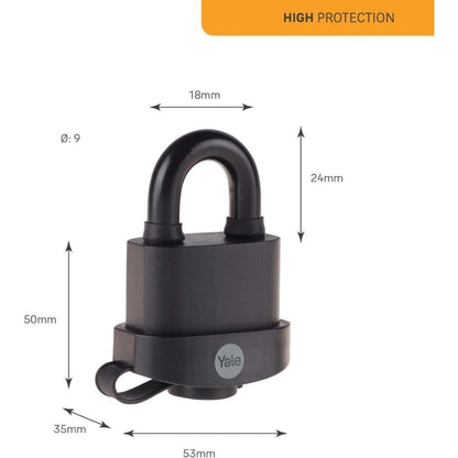 Yale Weatherproof Padlock and Hasp Outdoor Hardened Steel 3 Keys High Security