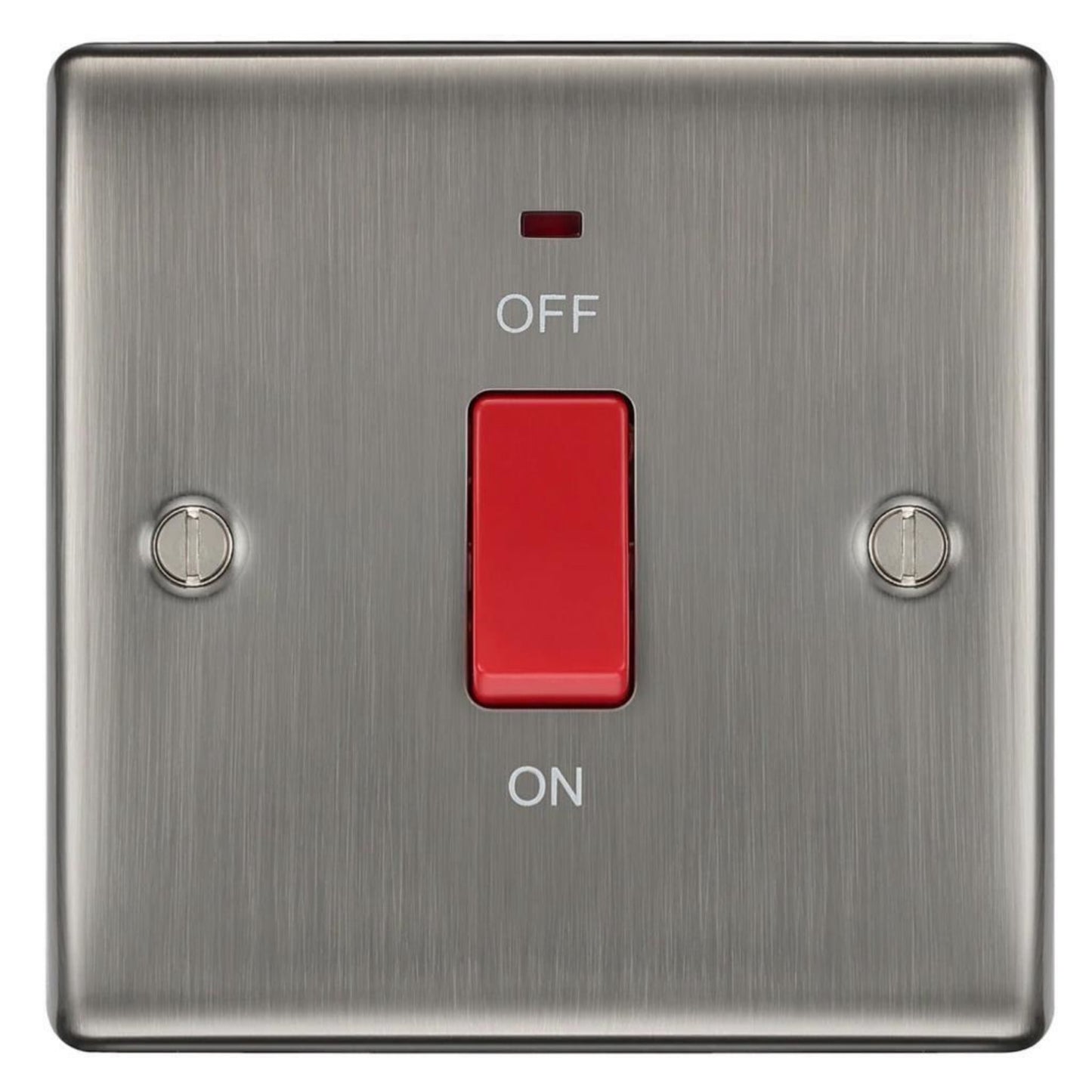 BG Electrical Metal Brushed Iridium 45A Double Pole Cooker Switch with Neon