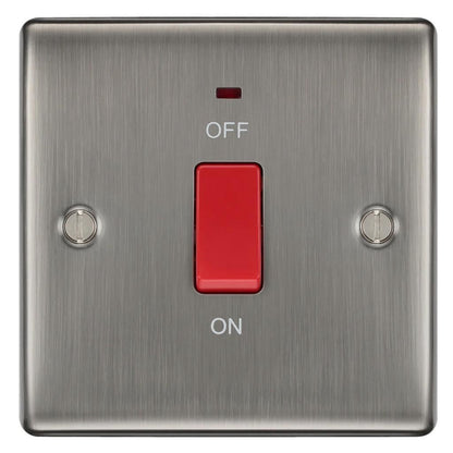 BG Electrical Metal Brushed Iridium 45A Double Pole Cooker Switch with Neon