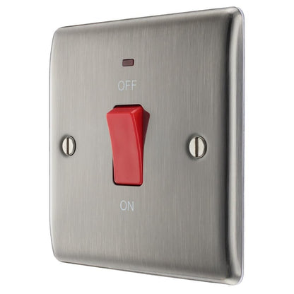 BG Electrical Metal Brushed Iridium 45A Double Pole Cooker Switch with Neon