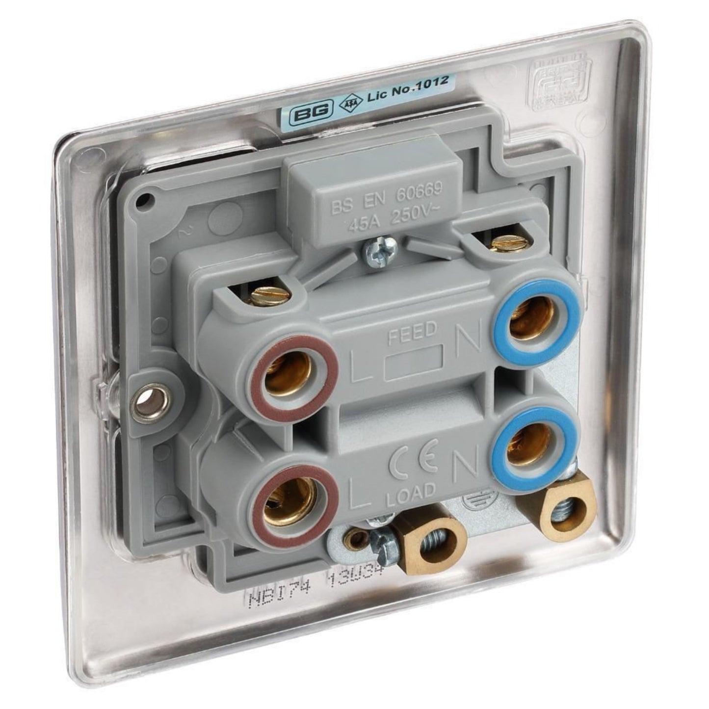 BG Electrical Metal Brushed Iridium 45A Double Pole Cooker Switch with Neon