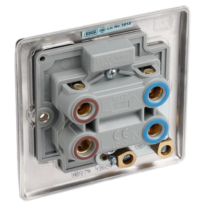 BG Electrical Metal Brushed Iridium 45A Double Pole Cooker Switch with Neon