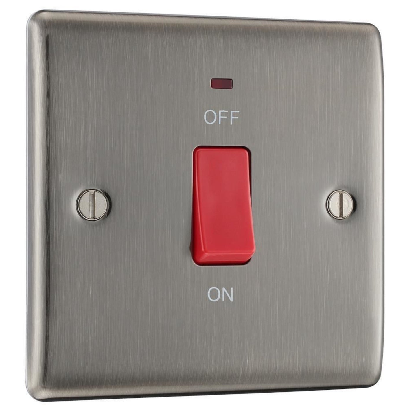 BG Electrical Metal Brushed Iridium 45A Double Pole Cooker Switch with Neon