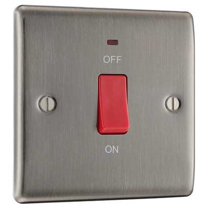 BG Electrical Metal Brushed Iridium 45A Double Pole Cooker Switch with Neon