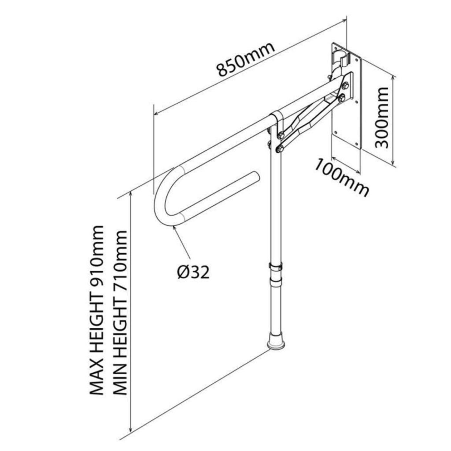 Croydex Foldaway Drop Down Grab Rail with Leg Wall Mount Mobility Aid Steel Grey