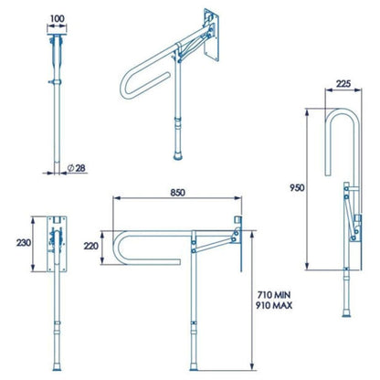 Croydex Foldaway Drop Down Grab Rail with Leg Wall Mount Mobility Aid Steel Grey