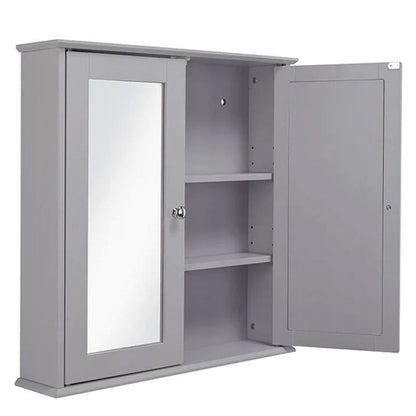 Croydex Ashby Grey Wooden Double Door Mirror Cabinet with FlexiFix 580x560x130mm