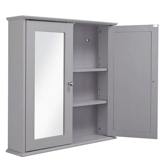 Croydex Ashby Grey Wooden Double Door Mirror Cabinet with FlexiFix 580x560x130mm