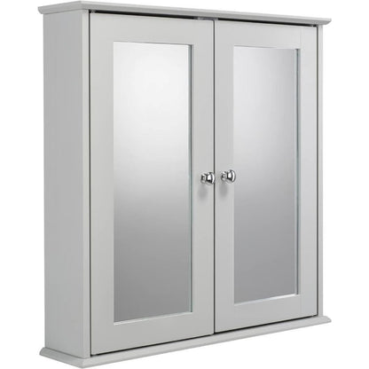 Croydex Ashby Grey Wooden Double Door Mirror Cabinet with FlexiFix 580x560x130mm