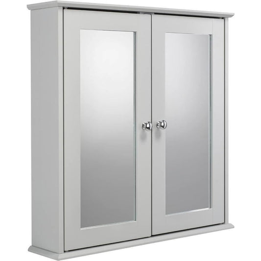 Croydex Ashby Grey Wooden Double Door Mirror Cabinet with FlexiFix 580x560x130mm