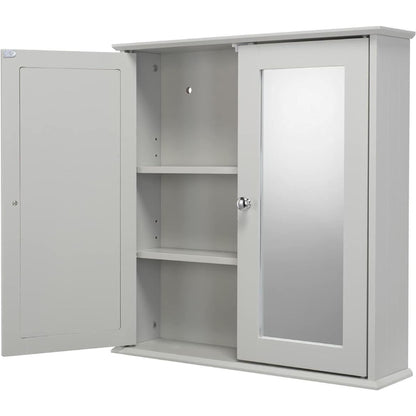 Croydex Ashby Grey Wooden Double Door Mirror Cabinet with FlexiFix 580x560x130mm