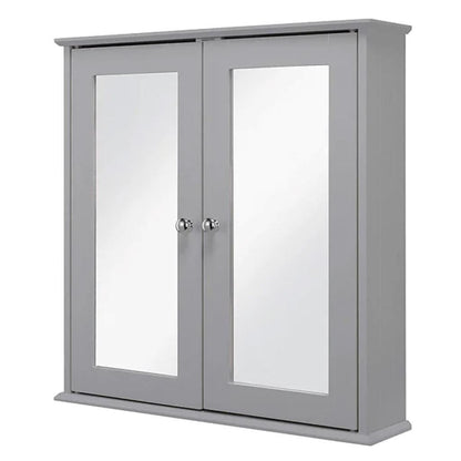 Croydex Ashby Grey Wooden Double Door Mirror Cabinet with FlexiFix 580x560x130mm