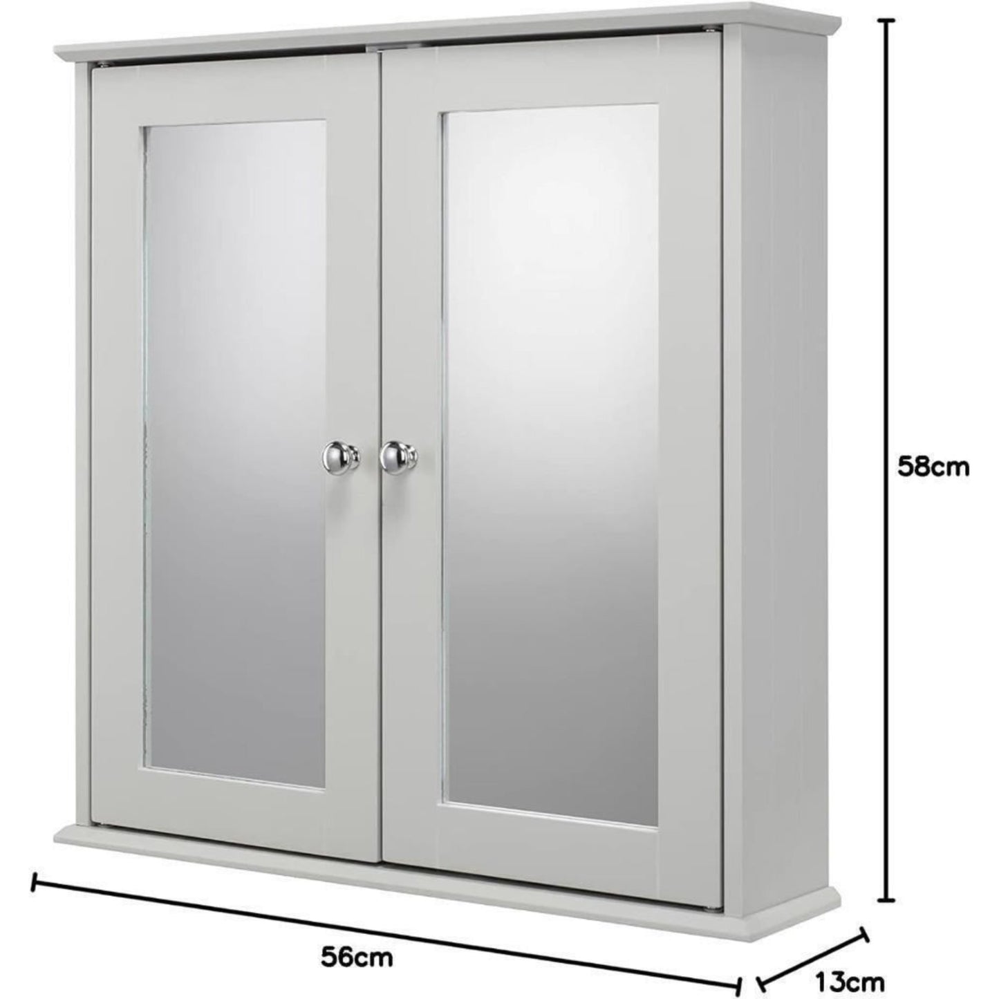 Croydex Ashby Grey Wooden Double Door Mirror Cabinet with FlexiFix 580x560x130mm