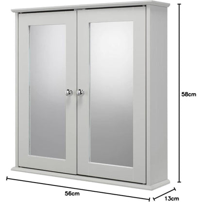 Croydex Ashby Grey Wooden Double Door Mirror Cabinet with FlexiFix 580x560x130mm