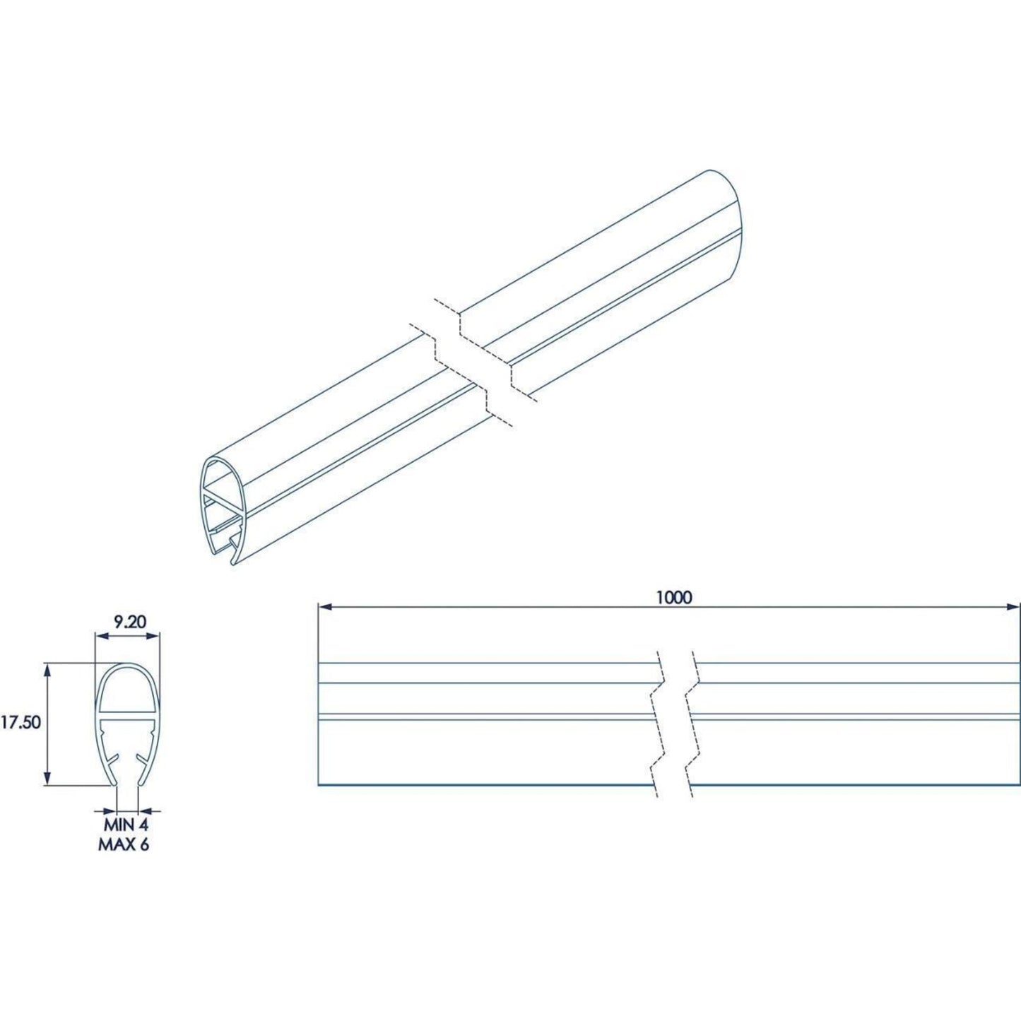 Croydex Rigid Shower Screen Door Tube Seal Kit Fits 4-6 mm Panels 1000mm Length