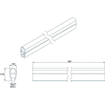 Croydex Rigid Shower Screen Door Tube Seal Kit Fits 4-6 mm Panels 1000mm Length