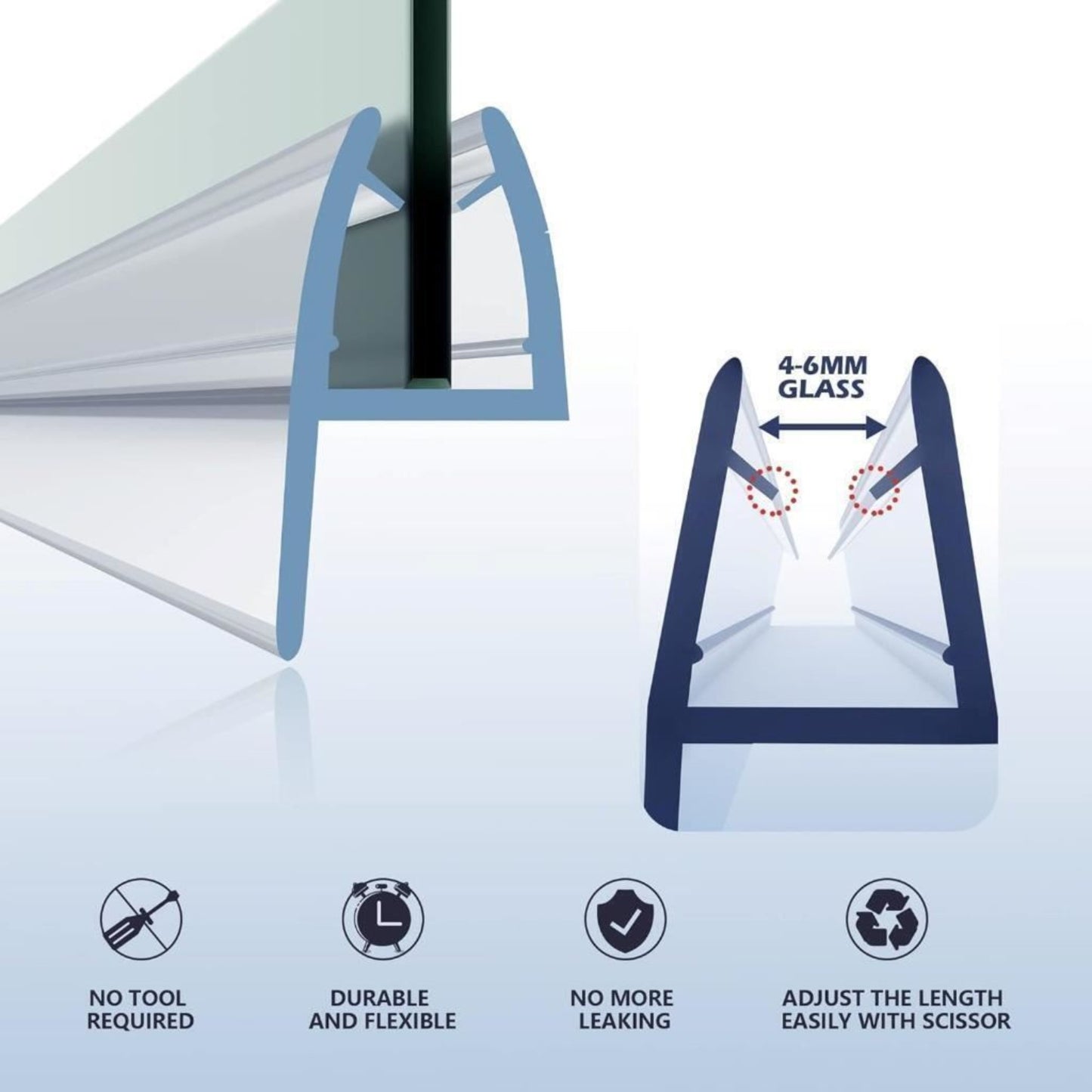 Croydex Rigid Shower Screen Door Wiper Seal Kit Fits 4-6 mm Panels 1000mm Length