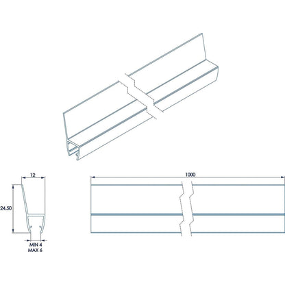 Croydex Rigid Shower Screen Door Wiper Seal Kit Fits 4-6 mm Panels 1000mm Length