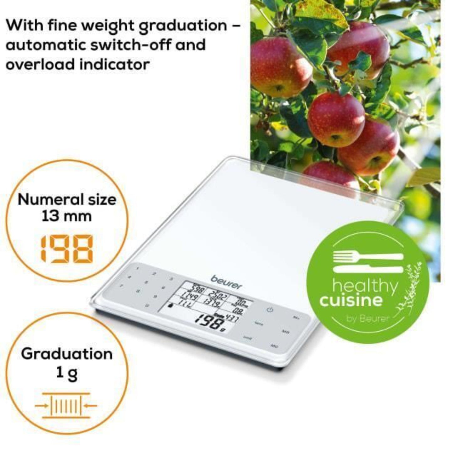 Beurer DS61 Nutritional Analysis Digital Scale 950 Saved Foods up to 5kg White