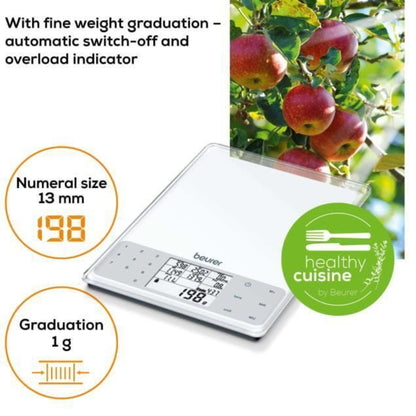 Beurer DS61 Nutritional Analysis Digital Scale 950 Saved Foods up to 5kg White