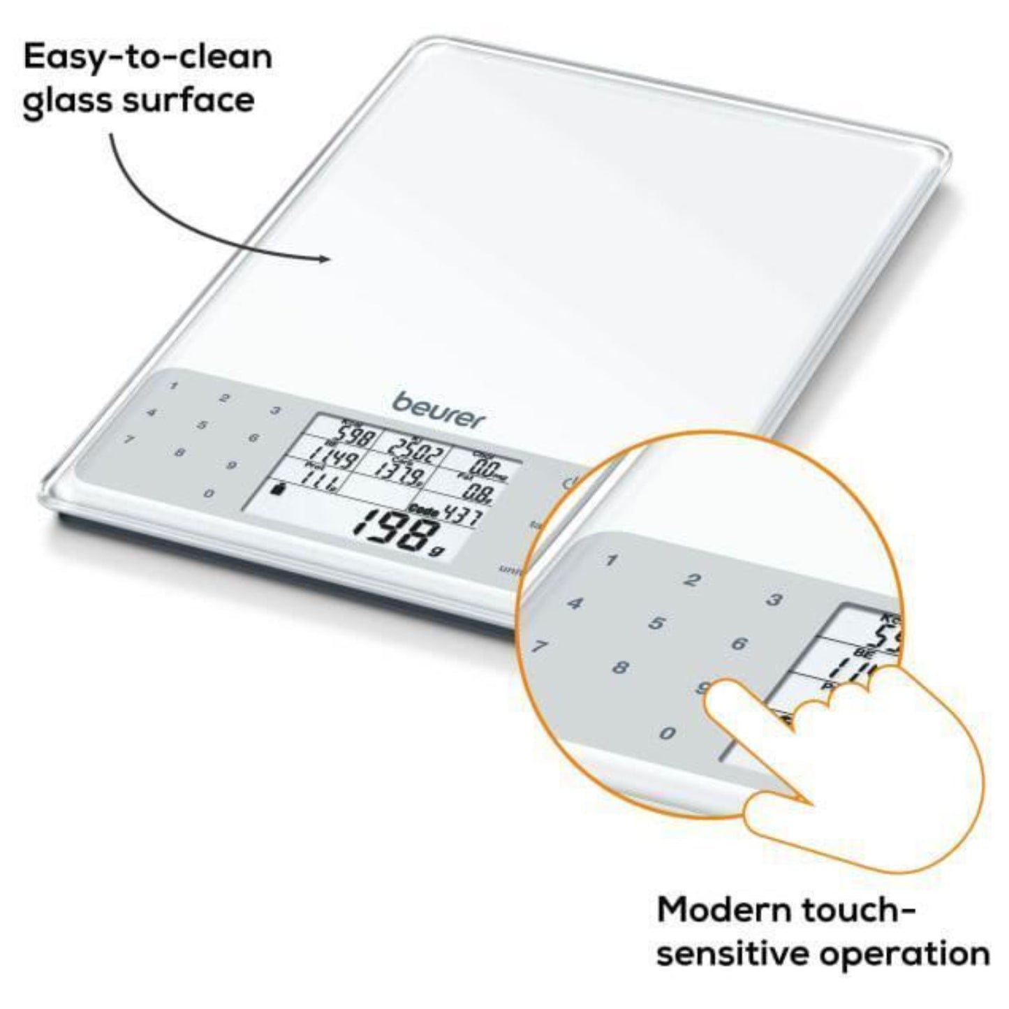 Beurer DS61 Nutritional Analysis Digital Scale 950 Saved Foods up to 5kg White
