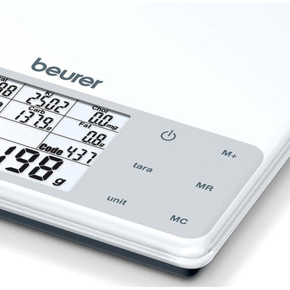 Beurer DS61 Nutritional Analysis Digital Scale 950 Saved Foods up to 5kg White