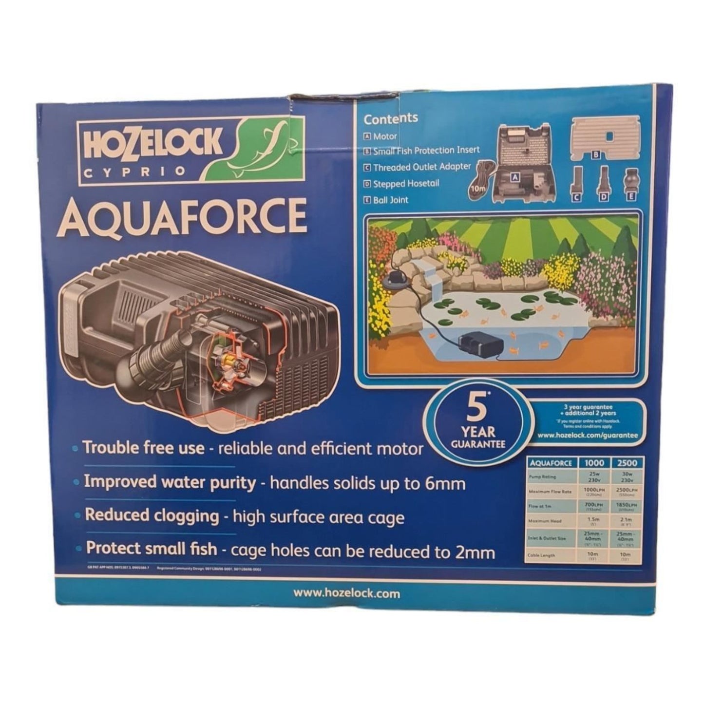Hozelock Aquaforce Solids Handling Filter Waterfall Pump 1000 (1000LPH)