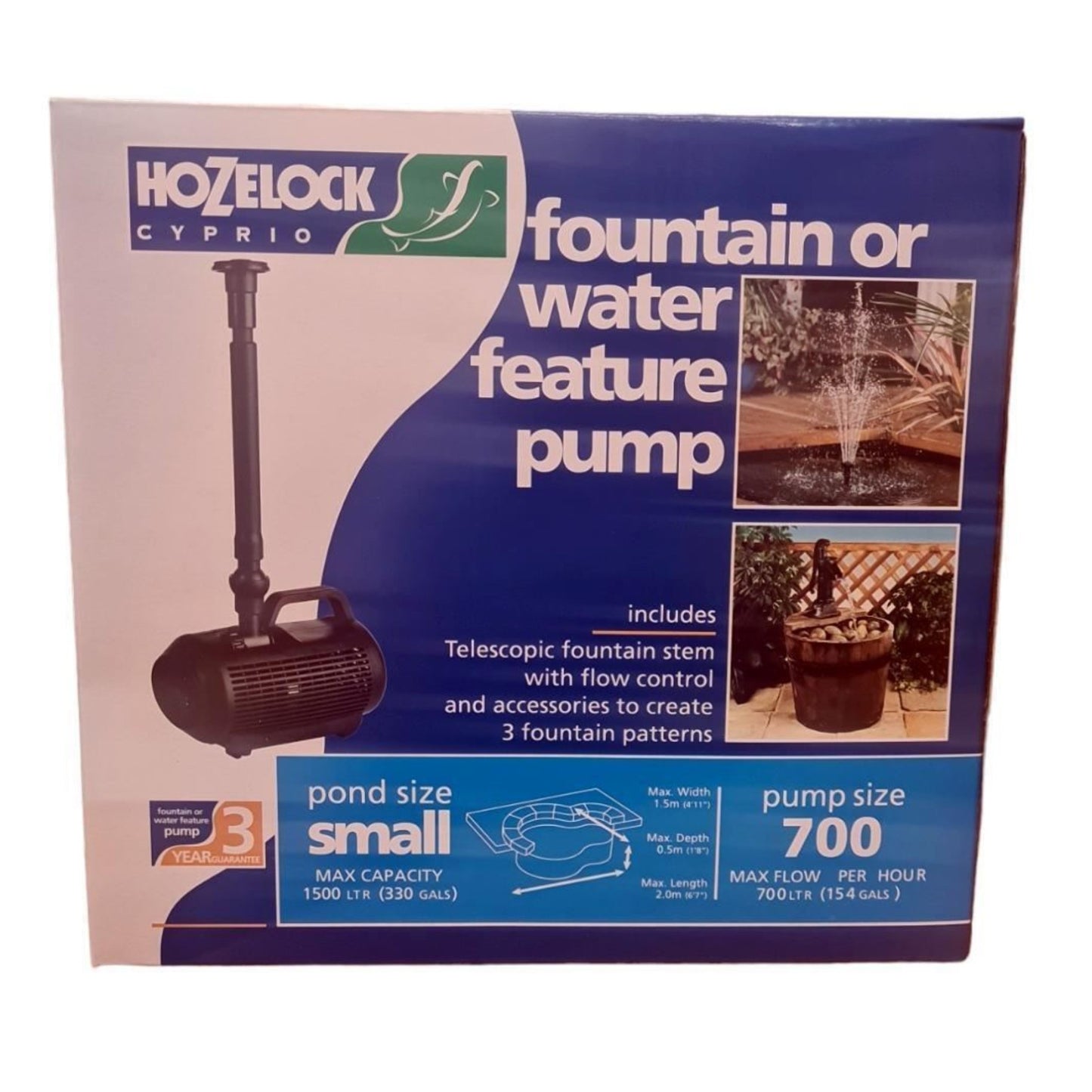 Hozelock 700LPH Cascade Fountain Waterfall and Fountain Pump for Small Pond 3372