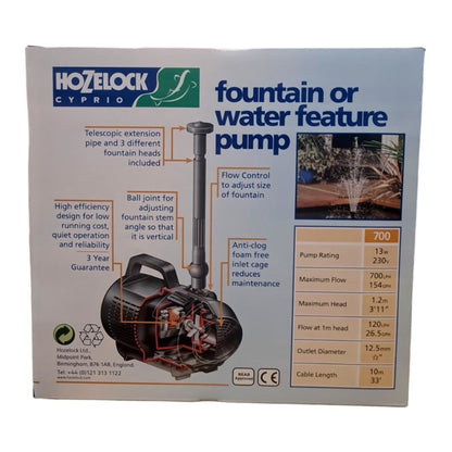 Hozelock 700LPH Cascade Fountain Waterfall and Fountain Pump for Small Pond 3372