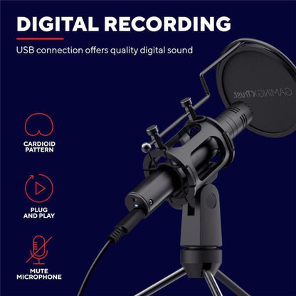 Trust USB Streaming Microphone Mic with Tripod Stand Pop Filter GXT 241 Velica