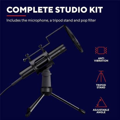 Trust USB Streaming Microphone Mic with Tripod Stand Pop Filter GXT 241 Velica