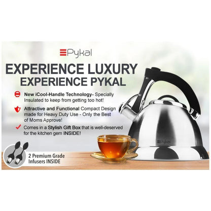 Pykal Whistling Kettle for Gas or Induction Stove Top 3L Stainless Steel iCool Handle