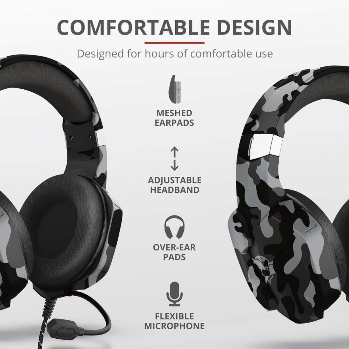 Trust GXT Altus Gaming Headset Over Ear Volume Mic PC and Consoles Black Camo