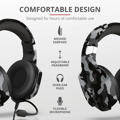Trust GXT Altus Gaming Headset Over Ear Volume Mic PC and Consoles Black Camo