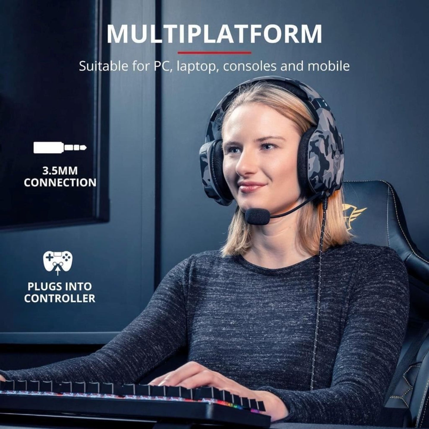 Trust GXT Altus Gaming Headset Over Ear Volume Mic PC and Consoles Black Camo